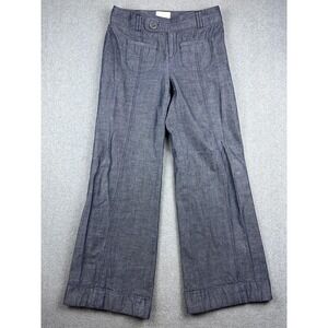 Elevenses Pants Womens 2 Blue Chambray Wide Leg Cuffed Casual Cotton Pockets